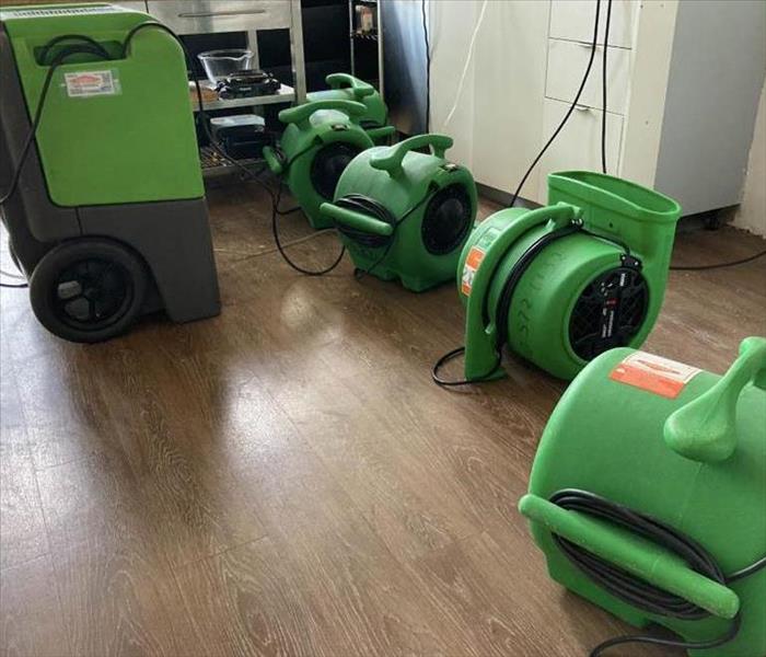 SERVPRO air movers and equipment in apartment